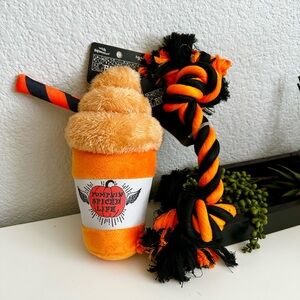 Petco Halloween Limited Edition Dog Pumpkin Spice Latte Plush Toy with Rope